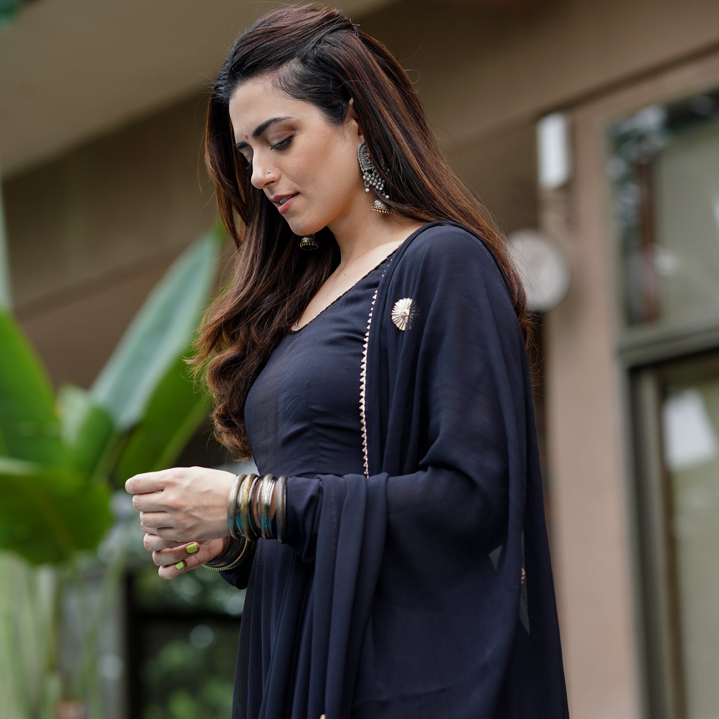 BLACK ANARKALI AND PANT WITH DUPATTA