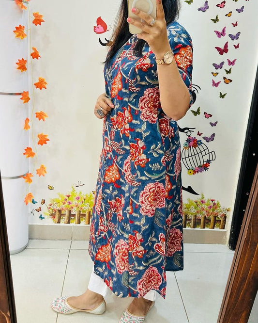 Women casual flower print kurta pent