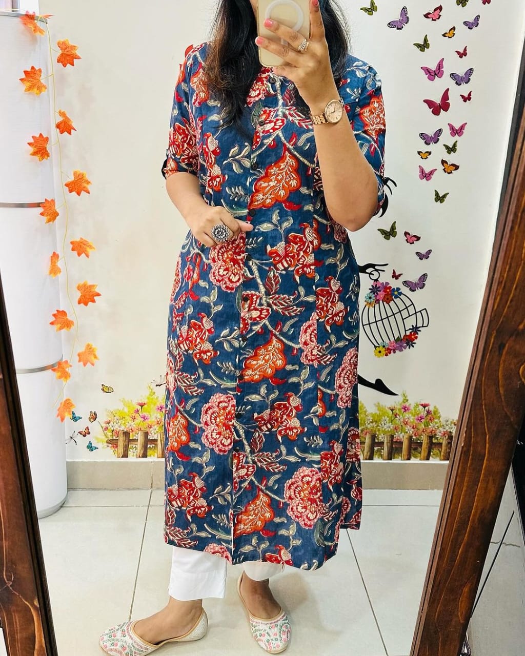 Women casual flower print kurta pent